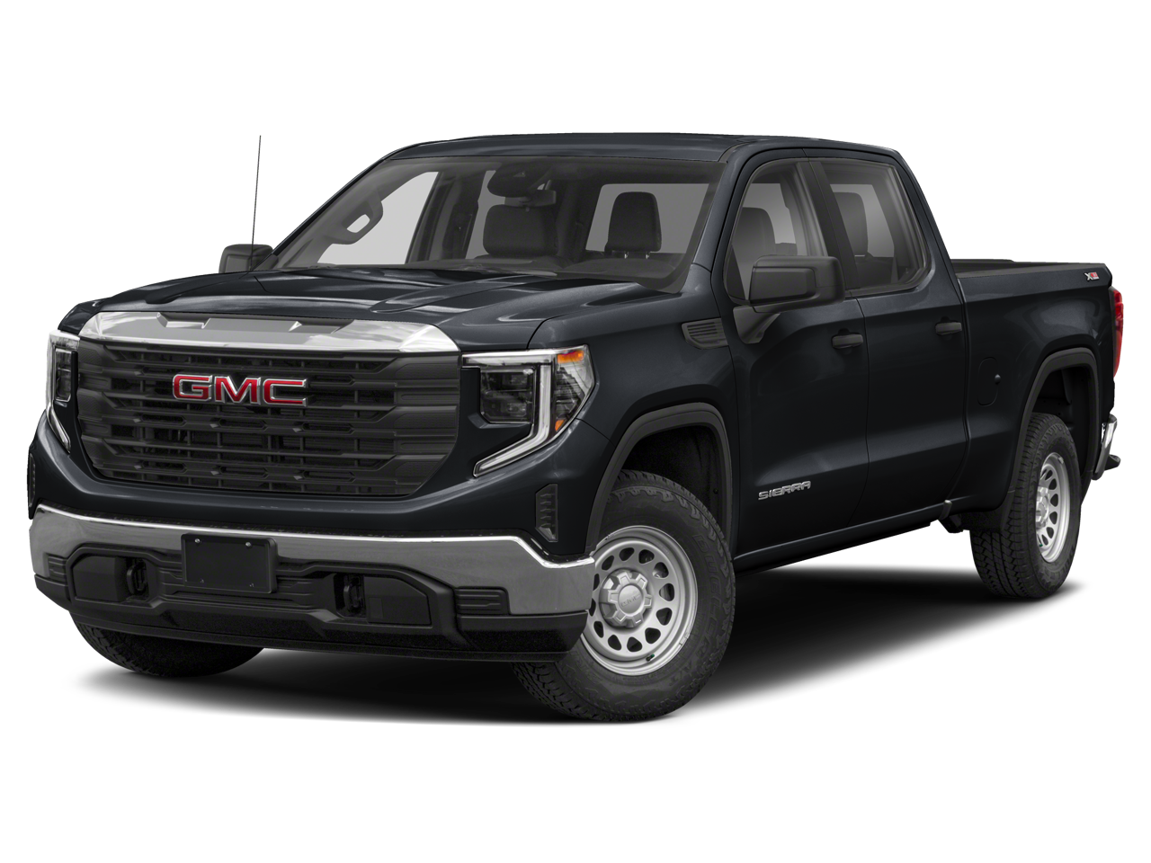 2024 GMC Sierra 1500 AT4 in Thunderstorm Gray — front three-quarter view