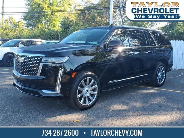 2024 Cadillac Escalade ESV Luxury in Black Raven — front three-quarter view