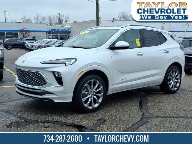 2024 Buick Encore GX Avenir in White Frost Tricoat — front three-quarter view