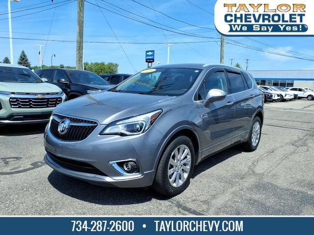 2019 Buick Envision Essence in Satin Steel Metallic — front three-quarter view
