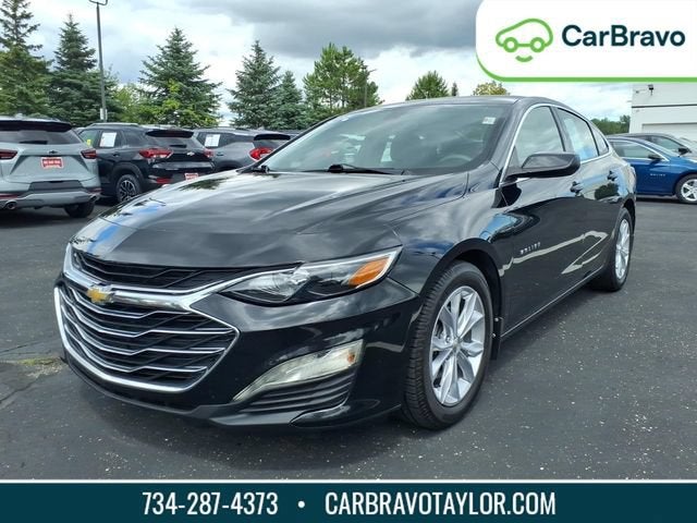 2019 Chevrolet Malibu LT in Mosaic Black Metallic — front three-quarter view