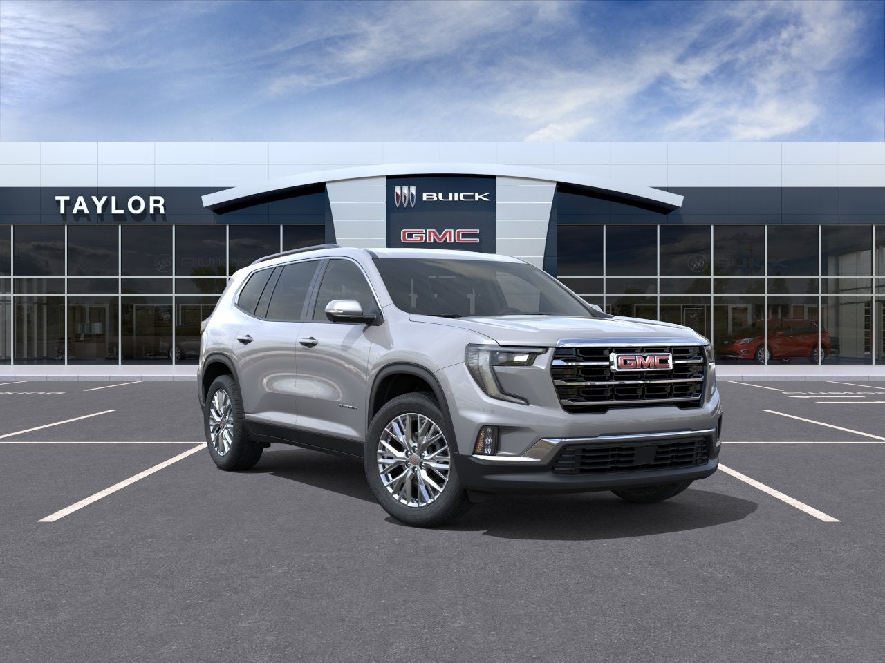 2026 GMC Acadia Elevation in Sterling Metallic — front three-quarter view