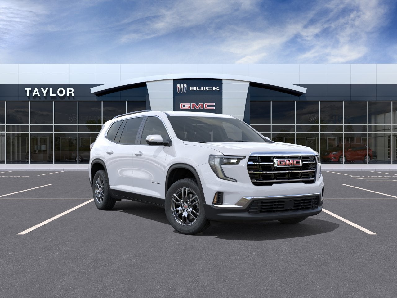 2026 GMC Acadia Elevation in Summit White — front three-quarter view