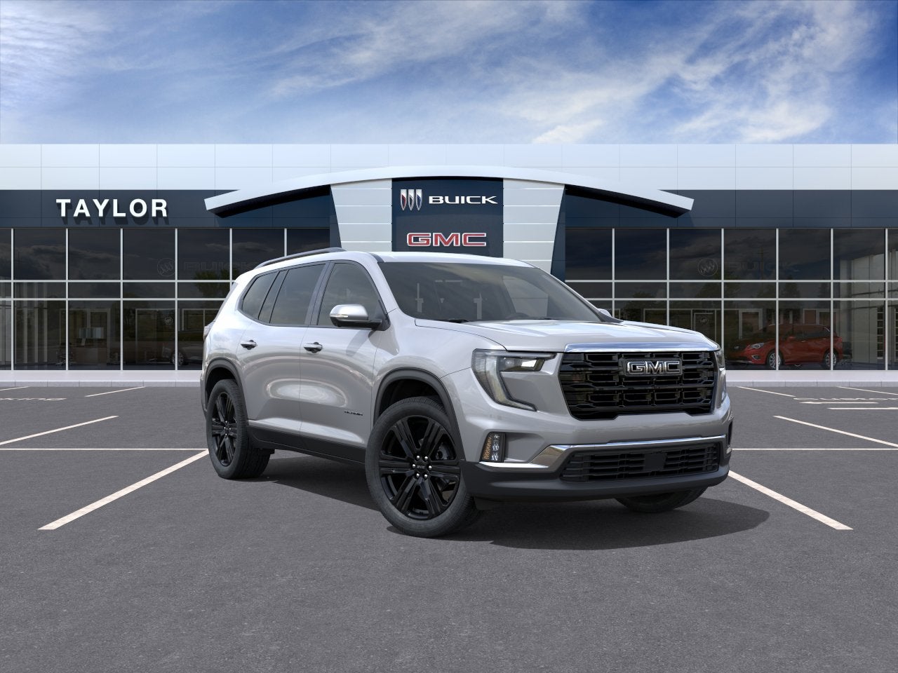 2026 GMC Acadia Elevation in Sterling Metallic — front three-quarter view