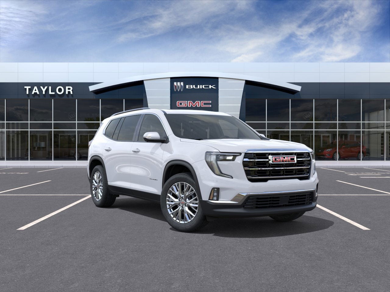2026 GMC Acadia Elevation in Summit White — front three-quarter view