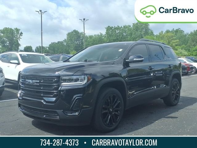 2022 GMC Acadia SLE in Ebony Twilight Metallic — front three-quarter view