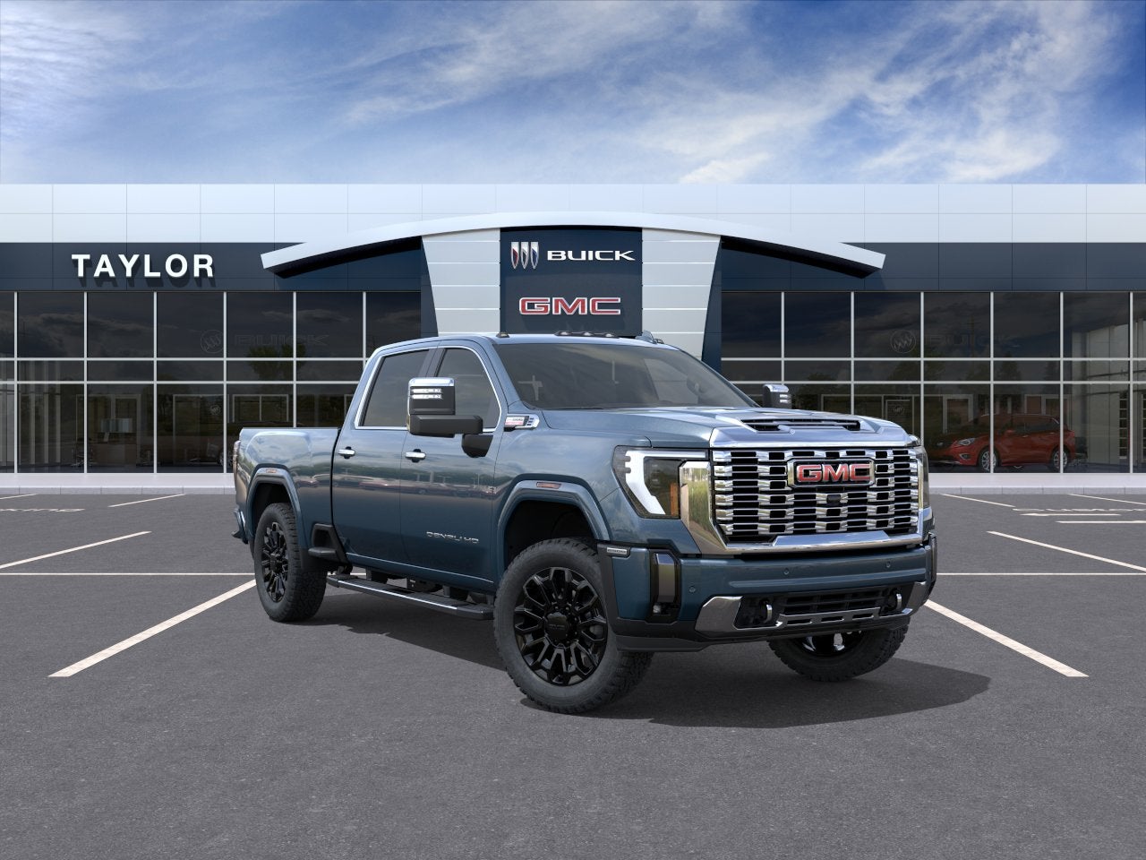 2026 GMC Sierra 2500 HD Denali in Downpour Metallic — front three-quarter view