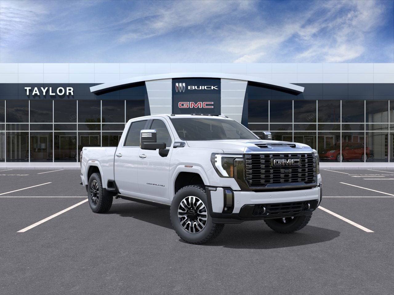 2026 GMC Sierra 2500 HD Denali Ultimate in Glacier White Tricoat — front three-quarter view
