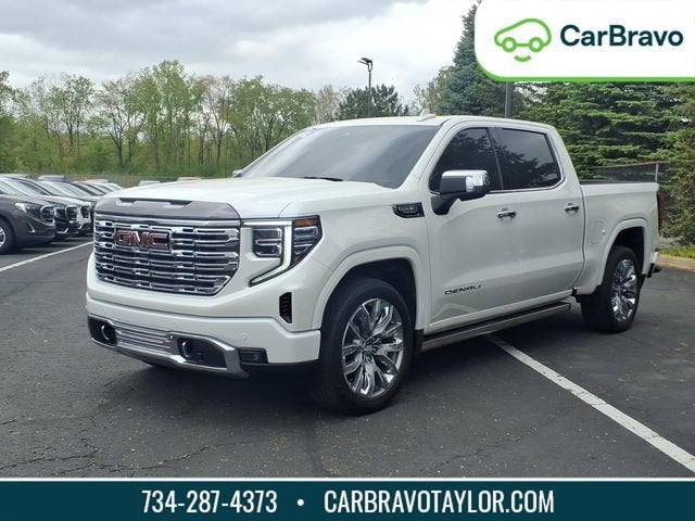 2023 GMC Sierra 1500 Denali in White Frost Tricoat — front three-quarter view