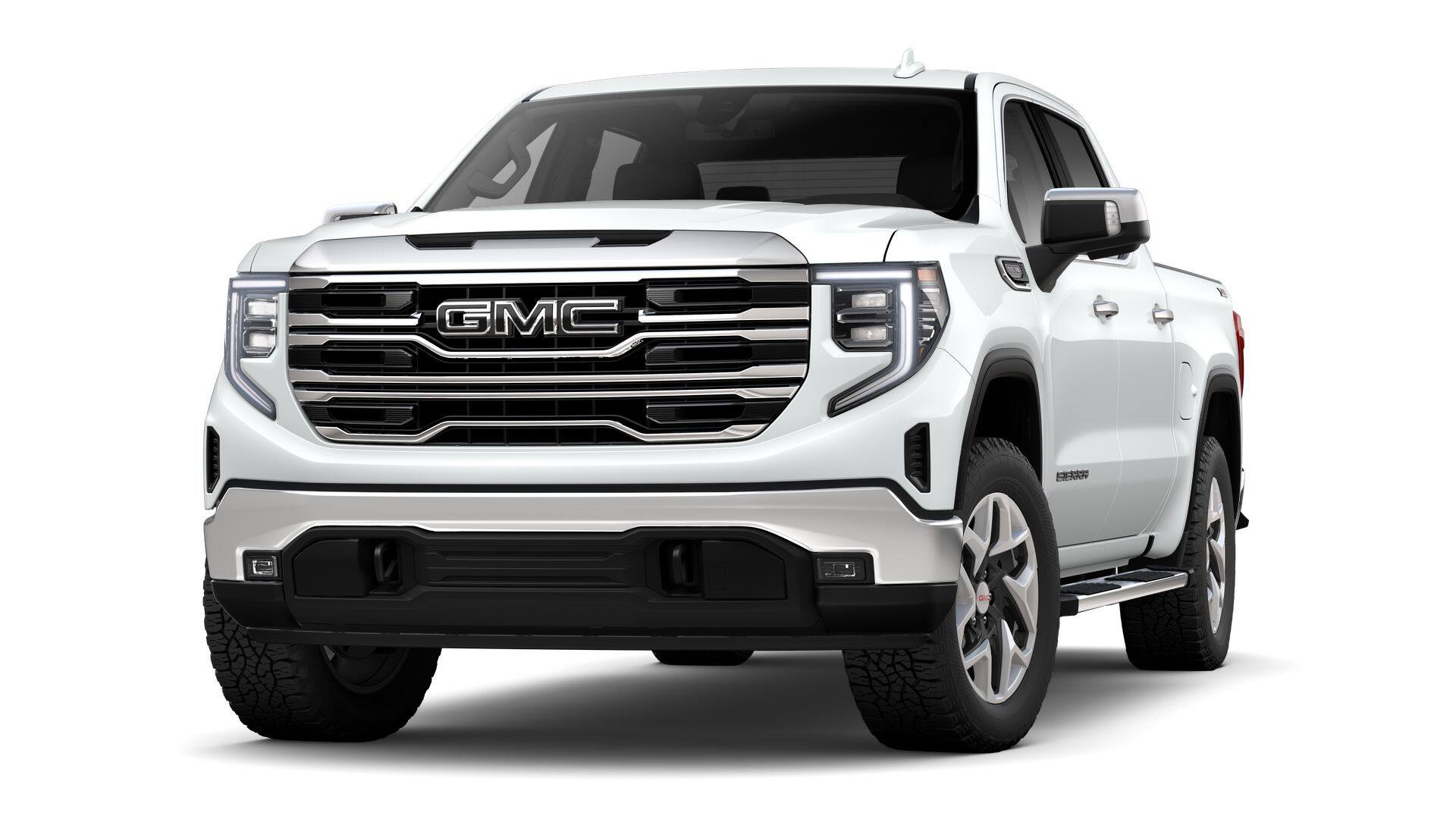 2026 GMC Sierra 1500 SLT in Summit White — front three-quarter view