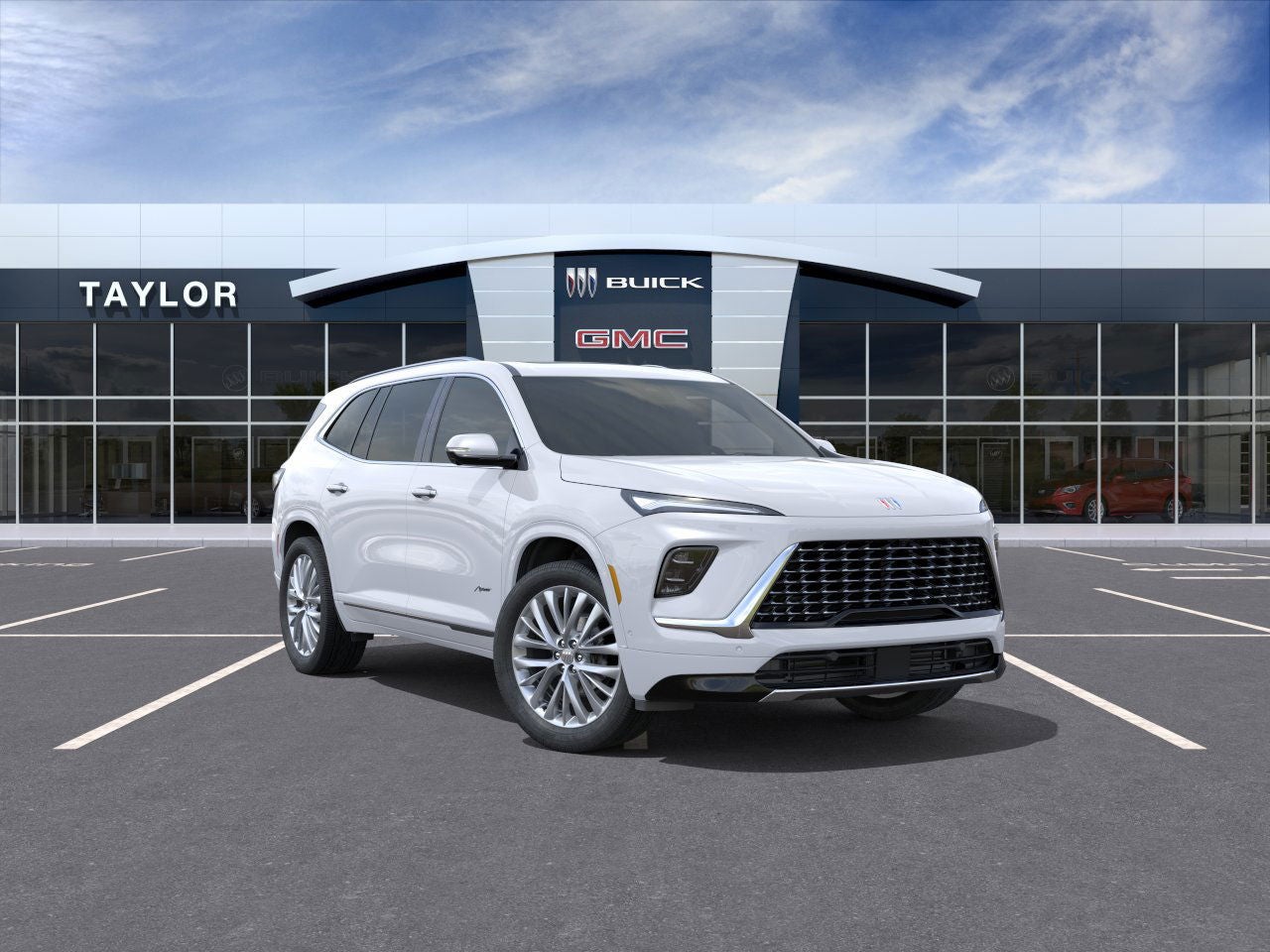 2026 Buick Enclave Avenir in Iridescent White Tricoat — front three-quarter view