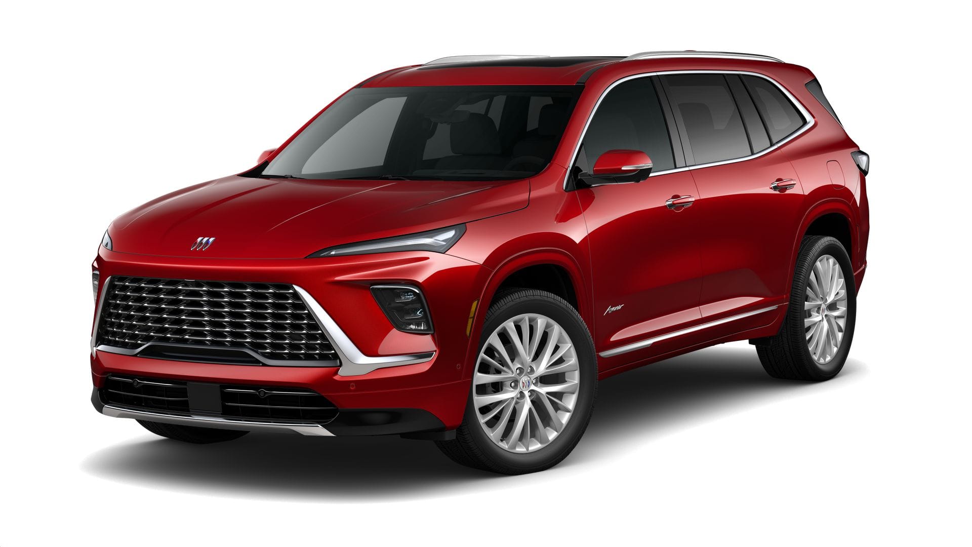 2026 Buick Enclave Avenir in Cherry Red Tintcoat — front three-quarter view