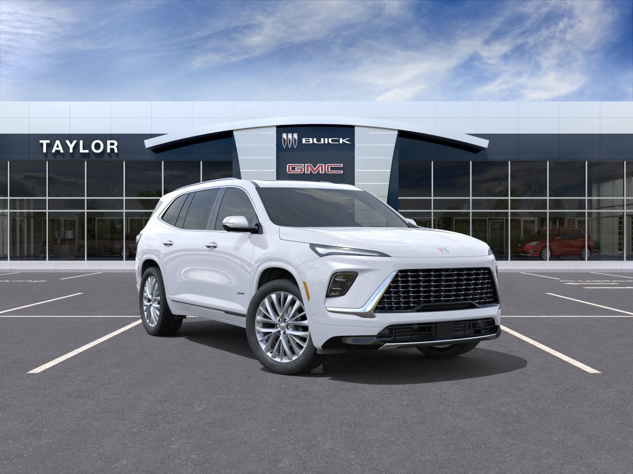2026 Buick Enclave Avenir in Iridescent White Tricoat — front three-quarter view