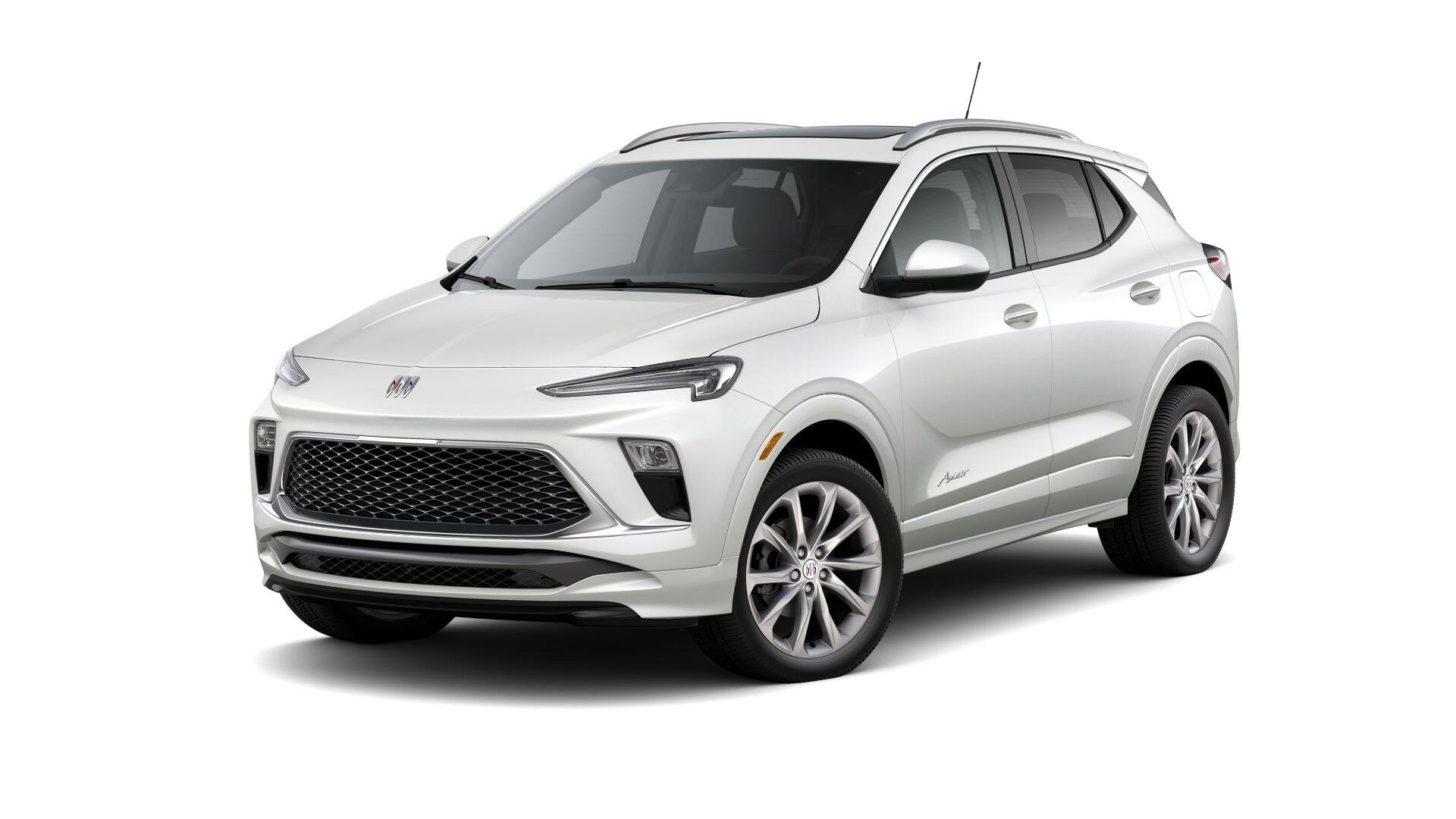 2026 Buick Encore GX Avenir in White Frost Tricoat — front three-quarter view