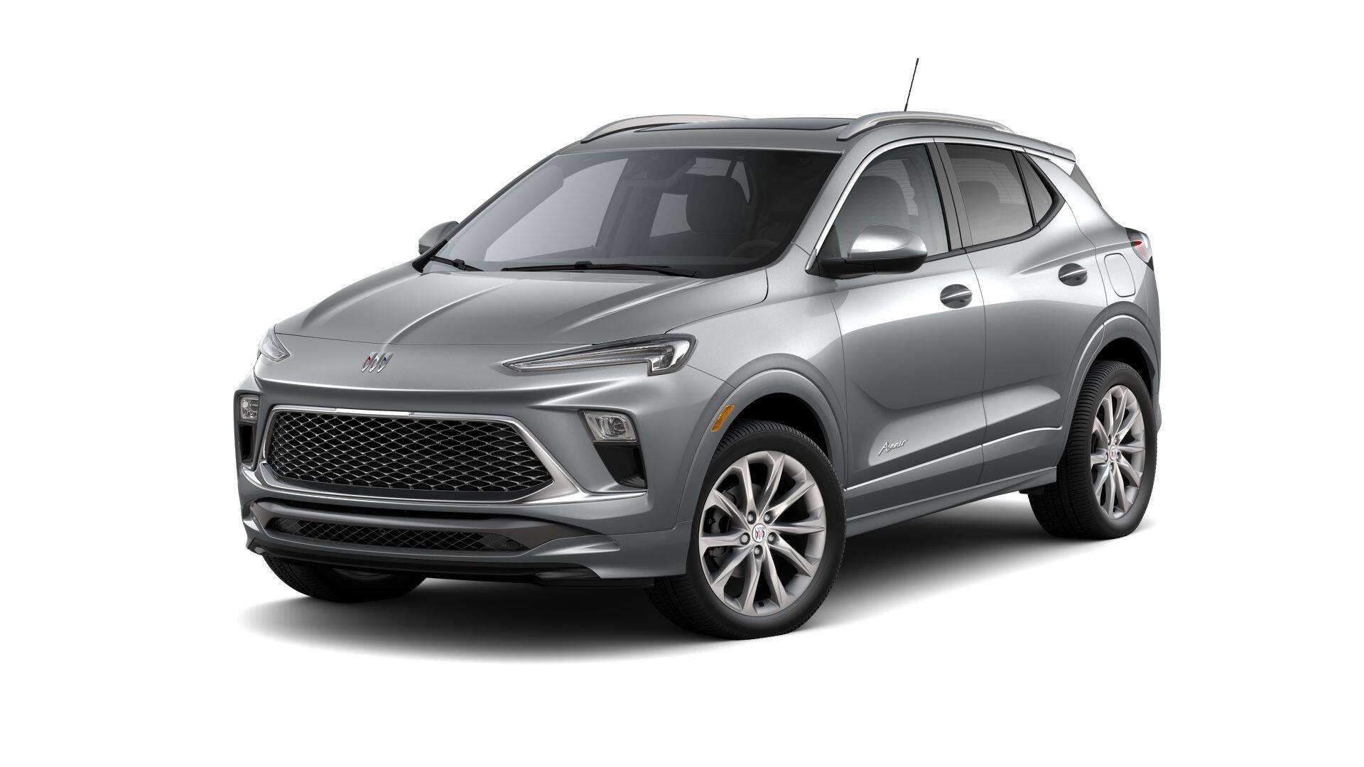 2026 Buick Encore GX Avenir in Moonstone Gray Metallic — front three-quarter view