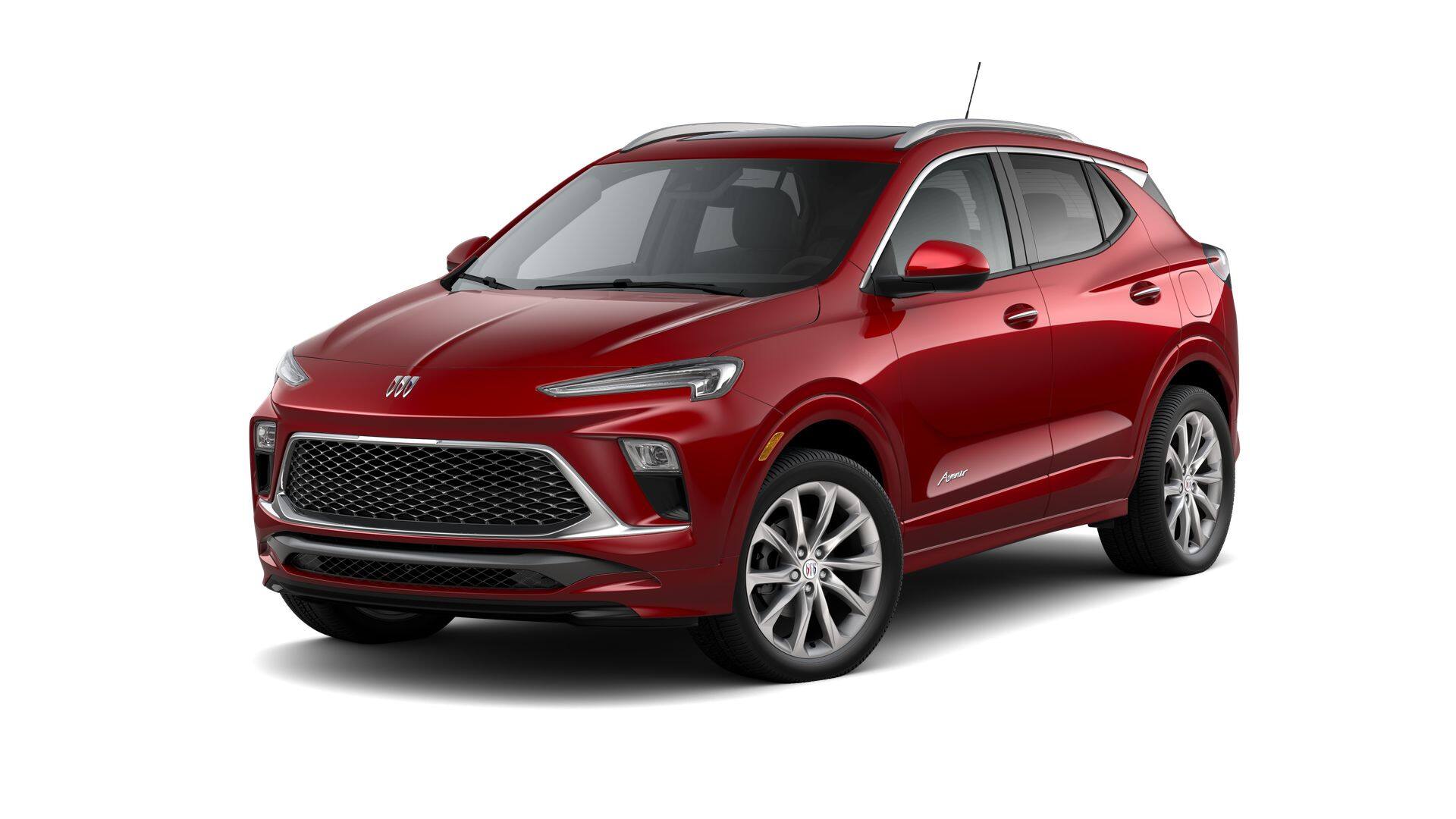 2026 Buick Encore GX Avenir in Brilliant Red — front three-quarter view